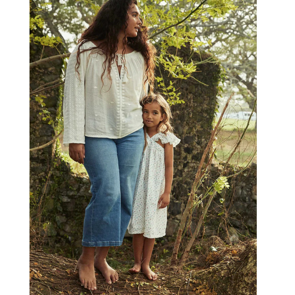 NEW Doen Valadon Boho Cottagecore Embroidered Flowy Top Cream White Size S